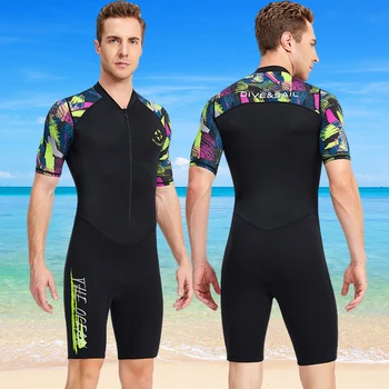 1.5 mm Neopren Shorty Erkek Wetsuit UV geçirmez Ön Zip Likra Uzun Kollu dalgıç kıyafeti Sualtı Dalış Yüzme Sörf