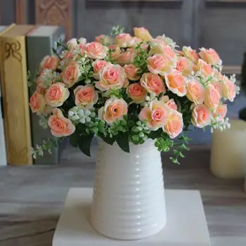 1 Buket Simülasyon Gül Buketi Yapay Çiçekler Sahte Güller Ev Partisi Düğün Dekorasyon Ev Dekor