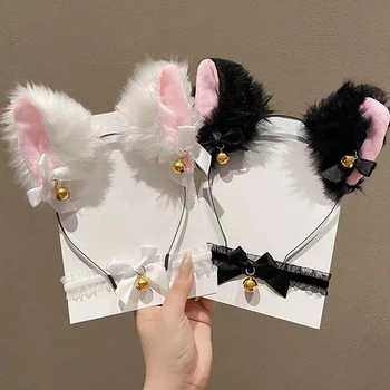 1 Takım Kawaii Kedi Kulak Bandı Kolye Anime Parti Cosplay Kostüm Dantel Yay Çan Yaka Peluş Şapkalar Kadın saç aksesuarları
