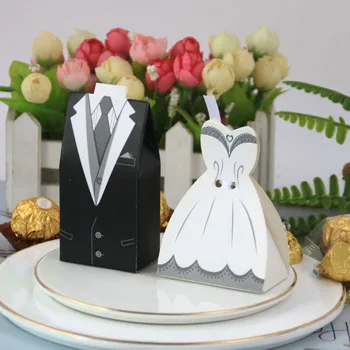 100 Adet/50 çift Gelin ve Damat düğün için şeker kutusu Olay DIY Parti Malzemeleri Kurdele ile 6 Tasarımlar Toptan Hediye Paketi Çantası
