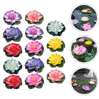 14 Adet Lotus Yaprağı Yüzen Lotus çiçeği Dans Sahne Sahne Dekor Taklit Balık Tankı Simüle Lotus çiçekleri Yapay