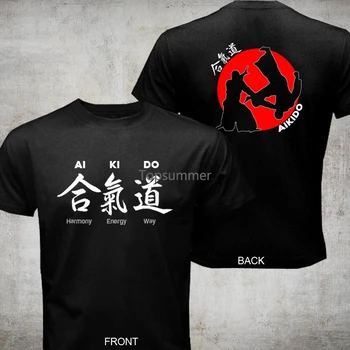 2019 Moda Sıcak Satış Aikido Japon Dövüş Sanatı siyah tişört 2 Tarafı Baskı Tee Gömlek