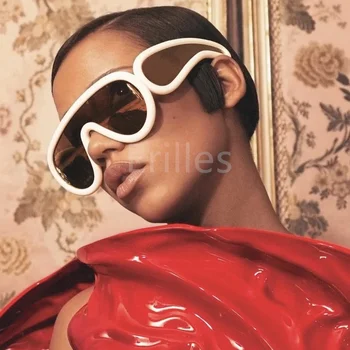 2023 Moda Lüks Punk Spor Güneş Kadınlar Marka Tasarımcısı Tek Parça güneş gözlüğü Y2K Erkek Gözlüğü Tonları Uv400 Büyük Gözlük