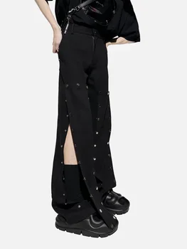 27-46 2023 Erkek Kadın Giyim Orijinal Yamamoto Tarzı İmha Deconstruction Metal Düğme Ekleme Pantolon Artı Boyutu Kostümleri