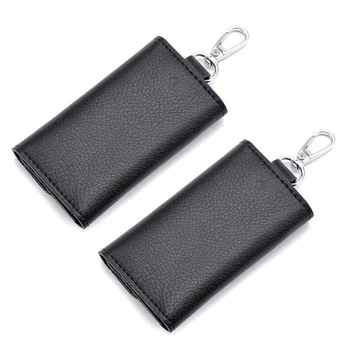 2X Anahtarlık Erkekler Kadınlar Anahtarlık Organizatör Kılıfı Araba anahtar çantası Cüzdan Kahya Anahtar Kutu Mini kart çantası Siyah
