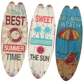 3 Adet sörf tahtası ahşap işareti asılı dekorlar Sundurma dekorasyon ev Süsleme plaj tatil