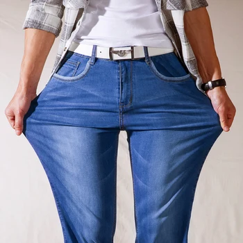 3 Renk İlkbahar Sonbahar erkek İnce Düz bacak Gevşek Kot Klasik Tarzı Gelişmiş Streç dökümlü pantolon Erkek Artı Boyutu 40 42 44