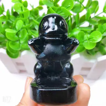 6 cm Doğal Siyah Obsidyen Karikatür Kaplumbağa Oyma Cilalı Heykeli Şifa Sağlıklı çocuk oyuncağı Ev Dekorasyon Hediye 1 adet