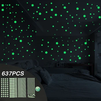 637 Adet Karanlık Yıldız Çıkartmaları Aydınlık Ay Duvar Çıkartmaları Tavan Sticker Parlayan Duvar Süslemeleri Çocuklar için yatak Odası