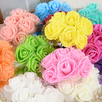 72 Adet 3.5 cm Mini Yapay Köpük Güller Çiçekler Dantel Düğün Dekorasyon için DIY Gelin Çelenk Scrapbooking El Sanatları Sahte Çiçek