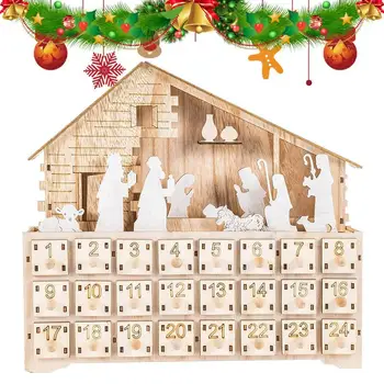 Ahşap Advent Takvimi Noel Dekorasyon Doğuş Sahnesi Geri Sayım Takvim Taşınabilir Noel Advent Takvimi Ev İçin