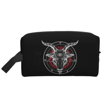 Baphomet Pentagram Satantic Gizli Kilisesi Şeytan Keçi Goth saklama çantası Taşınabilir Büyük Kapasiteli Seyahat makyaj çantası