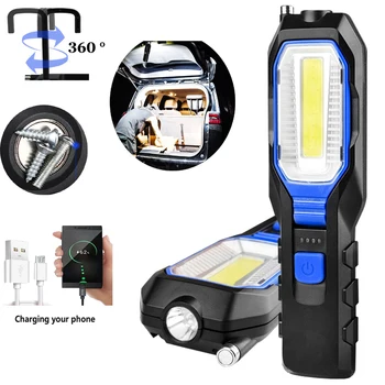 D2 Taşınabilir Araba Tamir LED el feneri USB Şarj Edilebilir COB Torch Açık edc Lamba Kamp Acil Çalışma Işığı mıknatıs Kanca İle