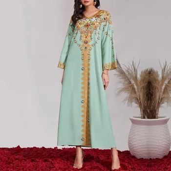 Eid Mubarak 2023 Müslüman Kadınlar Çiçek Baskı Moda Abaya Maxi Elbiseler Dubai Türkiye Parti Kıyafeti Kaftan Fas Jalabiya Vestidos
