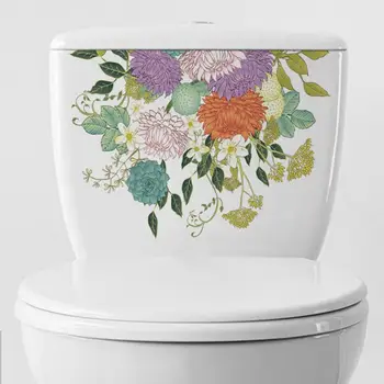 El-boyalı Çiçek Banyo Tuvalet Sticker Çıkarılabilir Kendinden yapışkanlı Su Geçirmez PVC Yeşil Bitki Duvar Sticker Ev Dekor Çıkartması