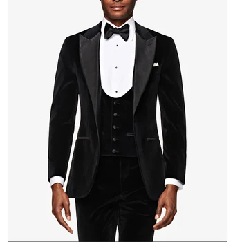 Erkek Takım Elbise Balzer Masculino Düğün 2023 Siyah Tek Göğüslü Doruğa Yaka Terno Üç Parçalı Ceket Pantolon Yelek Slim Fİt