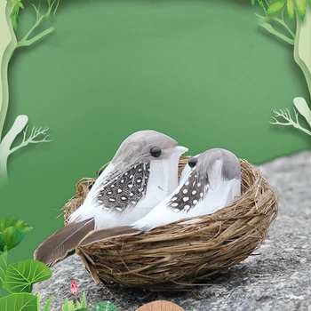 Ev bahçe dekorasyonu kuş Yuvası ve Yumurta Seti Simüle Kuş ve Yuva Yapay Köpük Tüylü Kuşlar Orman Dekorasyon Sahne