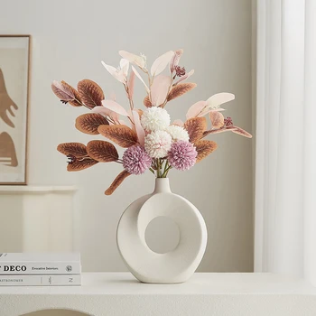 Ev Dekor Sanatsal Dairesel Delik Vazo Kurutulmuş Çiçek Modern Basit Oturma Odası Masa Süslemeleri Seramik Bahçe Süsleri