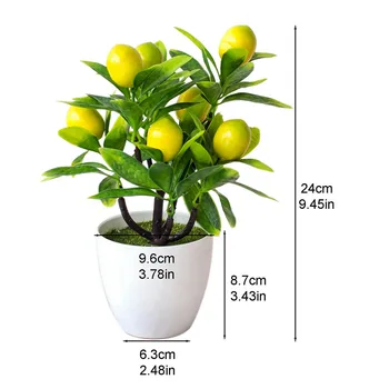 Havza ile Yapay Limon Ağacı Çapı 18cm Yapay saksı çiçekleri Solmaz Yeşil Yükseklik 24cm toksik Olmayan