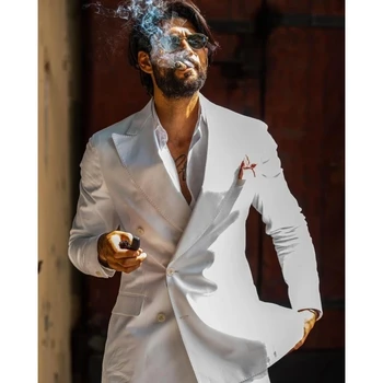 İngiliz Beyefendi Beyaz Kostüm Homme Erkek Takım Elbise 2 Adet Groomsmen Düğün Smokin Terno Masculino Slim Fit Balo (Ceket + Pantolon)