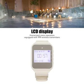 Kablosuz İzle Çağrı Cihazı LCD Takvim Ekran Bir Düğme Alarm Titreşim kablosuz çağrı sistemi Catering Fabrikaları H