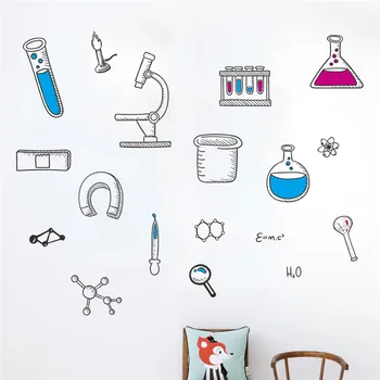 Karikatür Bilim Deney Araçları Duvar Sticker Sınıf Çalışma Odası Çocuk Odası Ev Dekorasyon Dıy Kreş Duvar Sanatı Çıkartması