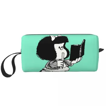 Kawaii Mafalda Okuma Onun Kitap Seyahat makyaj çantası Kadınlar için Kawaii Karikatür Manga Kozmetik Makyaj Çantası Güzellik Depolama Dopp Kiti
