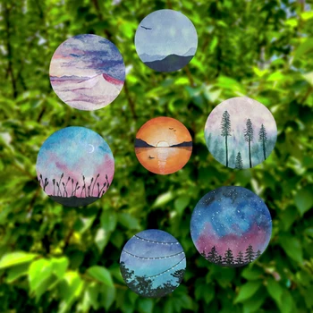 Kizzozy Suluboya Manzara Statik pencere etiketi Sticker Olmayan Tutkal Kullanımlık Gökkuşağı Güneş Katerleri Ev ve bahçe dekorasyonu