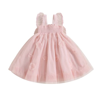 Küçük Kızlar Prenses Elbise Kelebek Kanat Örgü Tül Elbise Rahat Yaz evaze elbise Plaj Partisi için Çocuk Giysileri