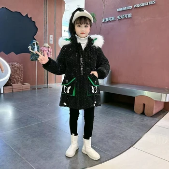 Kızlar uzun kaban Ceket Pamuk Giyim Rüzgarlık 2023 Vintage Kalınlaşmak Kadife Kış Sıcak Snowsuit çocuk Giyim