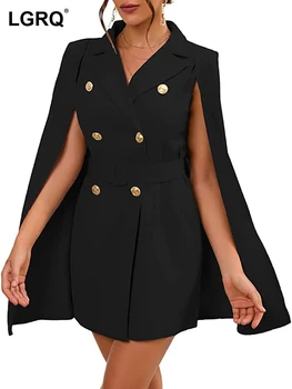LGRQ 2023 Sonbahar Yeni Moda Pelerin Tasarım Blazer Ceket kadın Orijinal Kruvaze Slim Fit Düz Renk Takım Elbise Ceket 19F3447