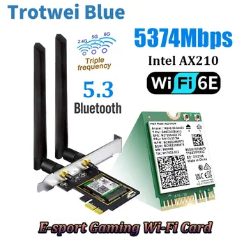 Masaüstü Wi-Fi 6E Intel AX210 PCIe Kablosuz Adaptör Bluetooth 5.3 5400Mbps 802.11 ax Kablosuz Wifi 6 Kart PC İçin 6DBi Anten