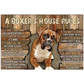 Metal Tabelalar Bir boksörün Ev Kuralları Komik Boksör Köpek Sevgilisi Yatay Poster Doğum Günü Noel Cadılar Bayramı İçin Adam Mağara Dekor