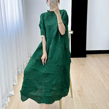 Miyake İssey Miyake Elbise Yaz 2023 Yeni Vahşi Düz Renk Gevşek Kapak Et İnce High-end Moda Mizaç Elbiseler kadınlar için