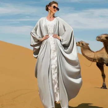 Müslüman Dubai Abayas Kadınlar için 2 Adet Hırka Elbise elbise seti Orta Doğu Moda Basit müslüman kıyafetleri Zarif Gevşek Vestidos