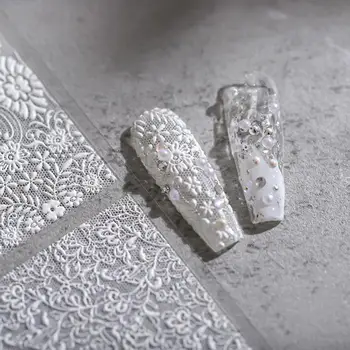 Nail Art Sticker 5D Kabartma Kendinden Yapışkanlı DIY Ultra İnce Ajur Desen Çiçek Dantel Beyaz Tırnak Folyoları çıkartma Tırnak Malzemeleri