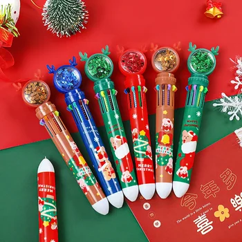 Noel On renkli Tükenmez Kalem Sevimli Basın Tükenmez Kalem Tatil Çocuk Hediye Mutlu yılbaşı dekoru Ev İçin Noel Süs Navidad