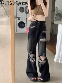 Peri Grunge Püskül Yırtık Kot Kot Erkek Arkadaşı Streetwear Hippop Gevşek Geniş Bacak Y2k Pantolon Kadın Harajuku Goth Vintage Vaqueros