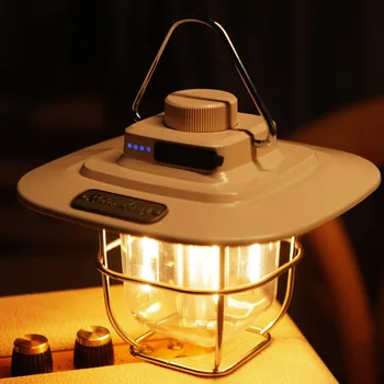 Retro kamp ışıkları Taşınabilir kamp feneri karartma şarj edilebilir LED asılı ışıklı güç bankası seyahat Çadır Kamp Malzemeleri