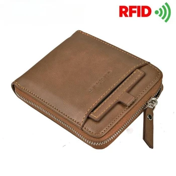 RFID erkek Fermuar deri cüzdan kredi kart tutucu Moda Rahat deri cüzdan s Yüksek Kapasiteli bozuk para cüzdanı
