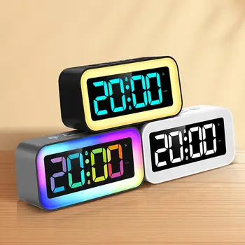 Rgb Led Dijital Saat Renkli Ortam Gece Lambası Erteleme Fonksiyonu Usb Şarj Edilebilir Masa Saati Çocuklar Yetişkinler İçin T3c5