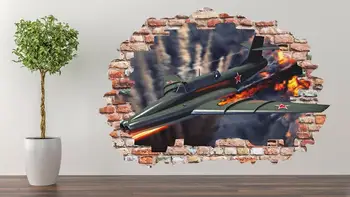 Savaş Uçağı Vuruldu Duvar Çıkartması sanat dekoru 3D Parçalanmış Etiket Posteri Odası Duvar A-367