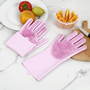 Silikon bulaşık eldivenleri, ev bulaşık fırçası, mutfak temizlik eldiveni, kaymaz ve aşınmaya dayanıklı mutfak eldivenleri