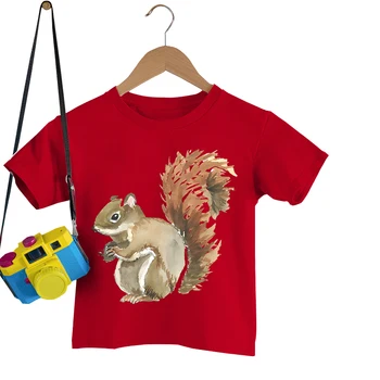 Sincap Baskı T-Shirt Çocuk Harajuku Hayvan Gömlek Üst Moda Kawaii Y2k Tees Sevimli Sincap Erkek Kız Streetwear Tişörtleri
