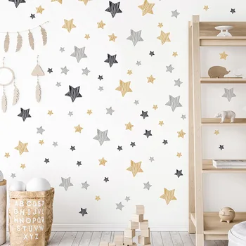 Siyah Altın Gri Yıldız duvar çıkartmaları Oturma Odası yatak odası dekoru Kız Bebek Kreş Odası Duvar Çıkartmaları çocuk Odası Duvar Kağıdı