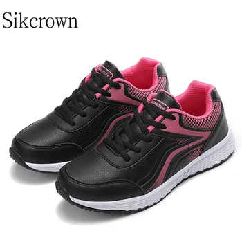 Siyah Kırmızı deri Sneakers Kadınlar için Kalın Taban koşu ayakkabıları PU Açık Tenis Eğitmenler Rahat Yürüyüşler Jog Spor Ayakkabı Sonbahar Size41
