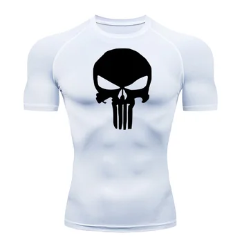 Spor Üst Erkekler koşu tişörtü Kafatası Spor Salonu Spor MMA Kısa Kollu Yaz Hızlı Kuru Sıkıştırma Gömlek Vücut Geliştirme T-Shirt xxxxl