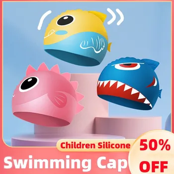 Su geçirmez Çocuklar Balık Yüzme Kapaklar Erkek Kız Silikon Kulak Koruyun Çocuk yüzme havuzu Kap Karikatür Dalış Şapka