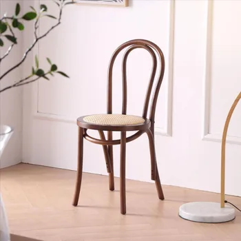 Sırtlı sandalye İskandinav Eğlence kahve sandalyesi Retro katı ahşap kamış örgü yemek sandalyesi B & B Antik Yemek masaları Ve Sandalyeler