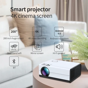 T01-A Akıllı Projektör Mini Profesyonel Android Wıfı 1080P LED Projektör 4K Taşınabilir Ev Sineması TV Beamer
